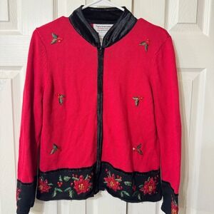 VTG Tiara International Collection Red Black Beaded Christmas urgly Sweater Sz M